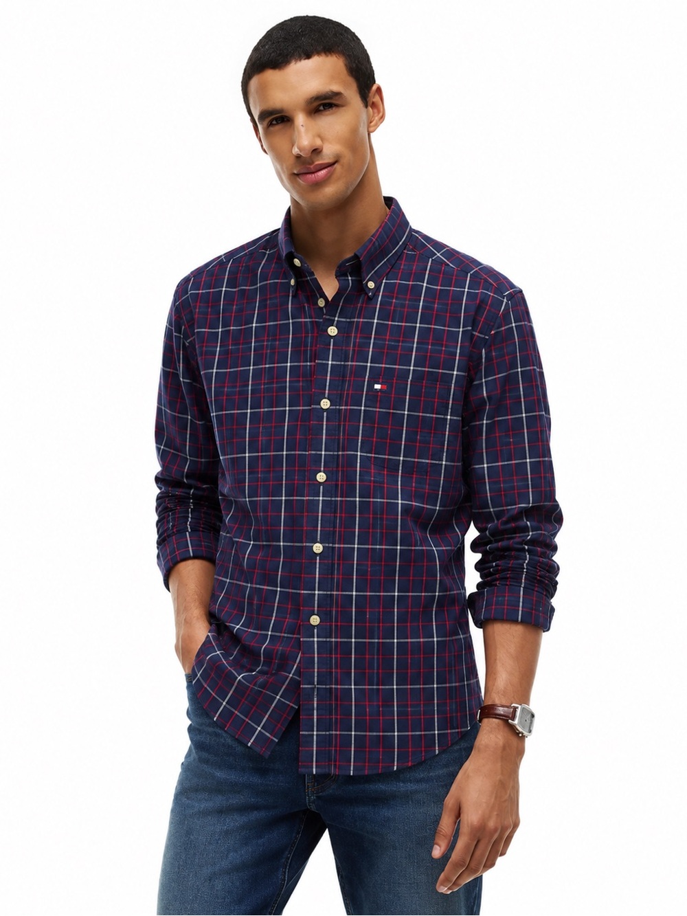 Tommy Hilfiger Heritage Regular-Fit Oxford Windowpane Plaid Check Shirt Size XL